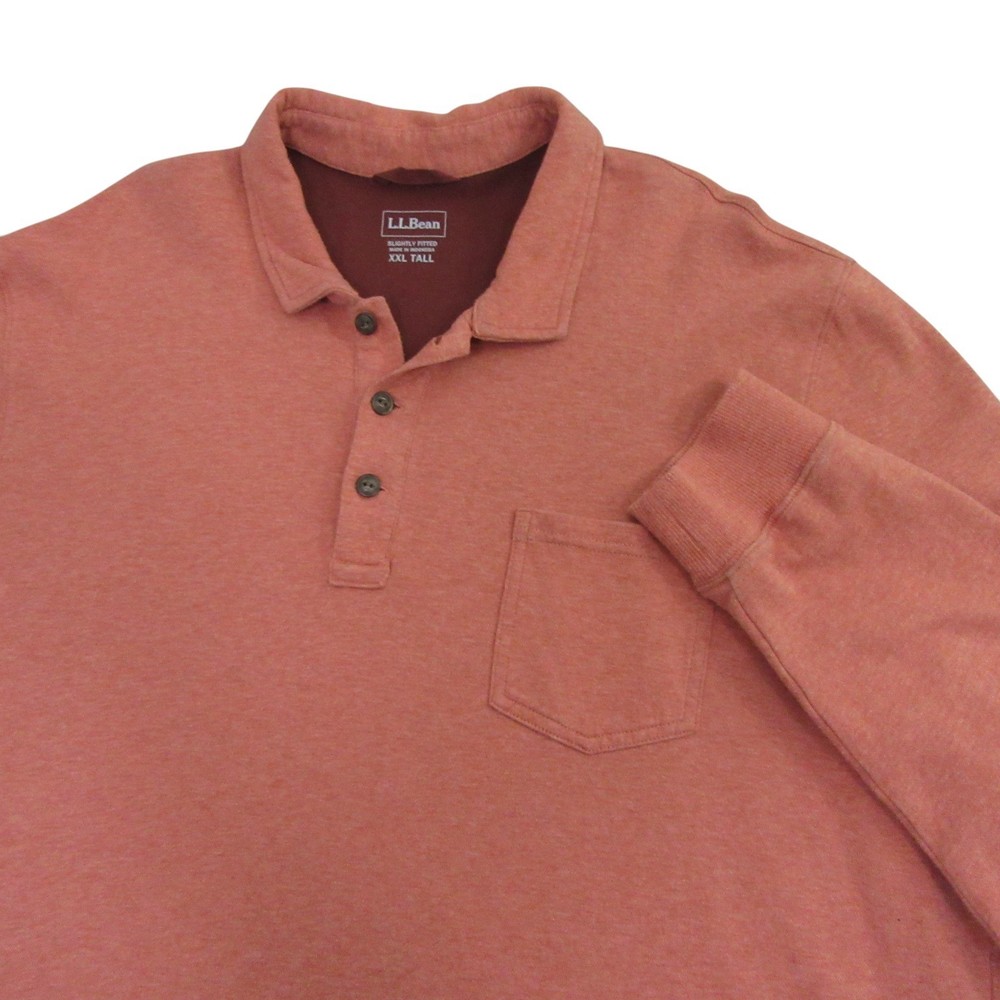LL Bean Mens Polo Shirt 2XL‎ Tall Orange Long Sleeve Double Knit Slightly